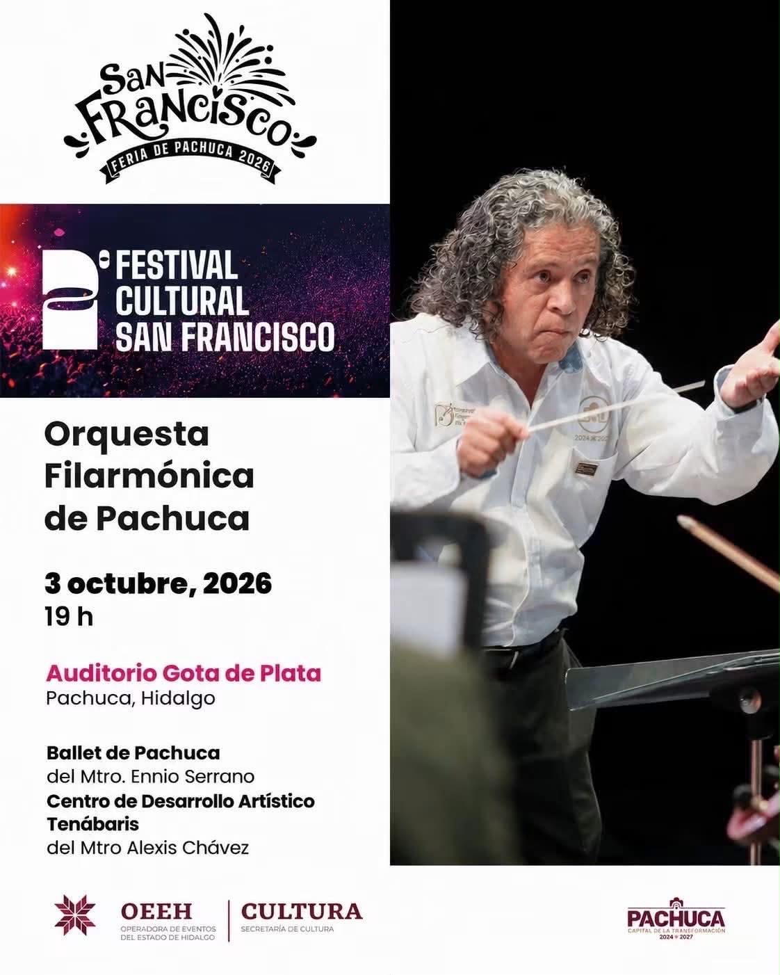 La Orquesta Filarmónica de Pachuca se presentará en el Festival Cultural San Francisco 2026